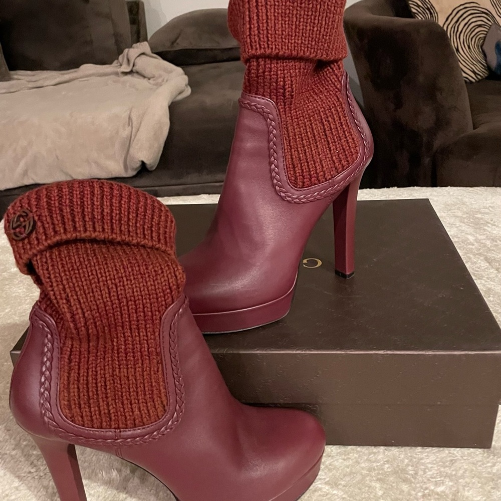 Elegant Gucci Burgundy Ankle Boots very comfortable platform high heel size 39.